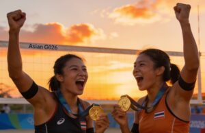 “ไบร์ท-เบส” ผงาดแชมป์เอเชียนเกมส์ คว้าทองประวัติศาสตร์วอลเลย์บอลชายหาดหญิงในรอบ 28 ปี